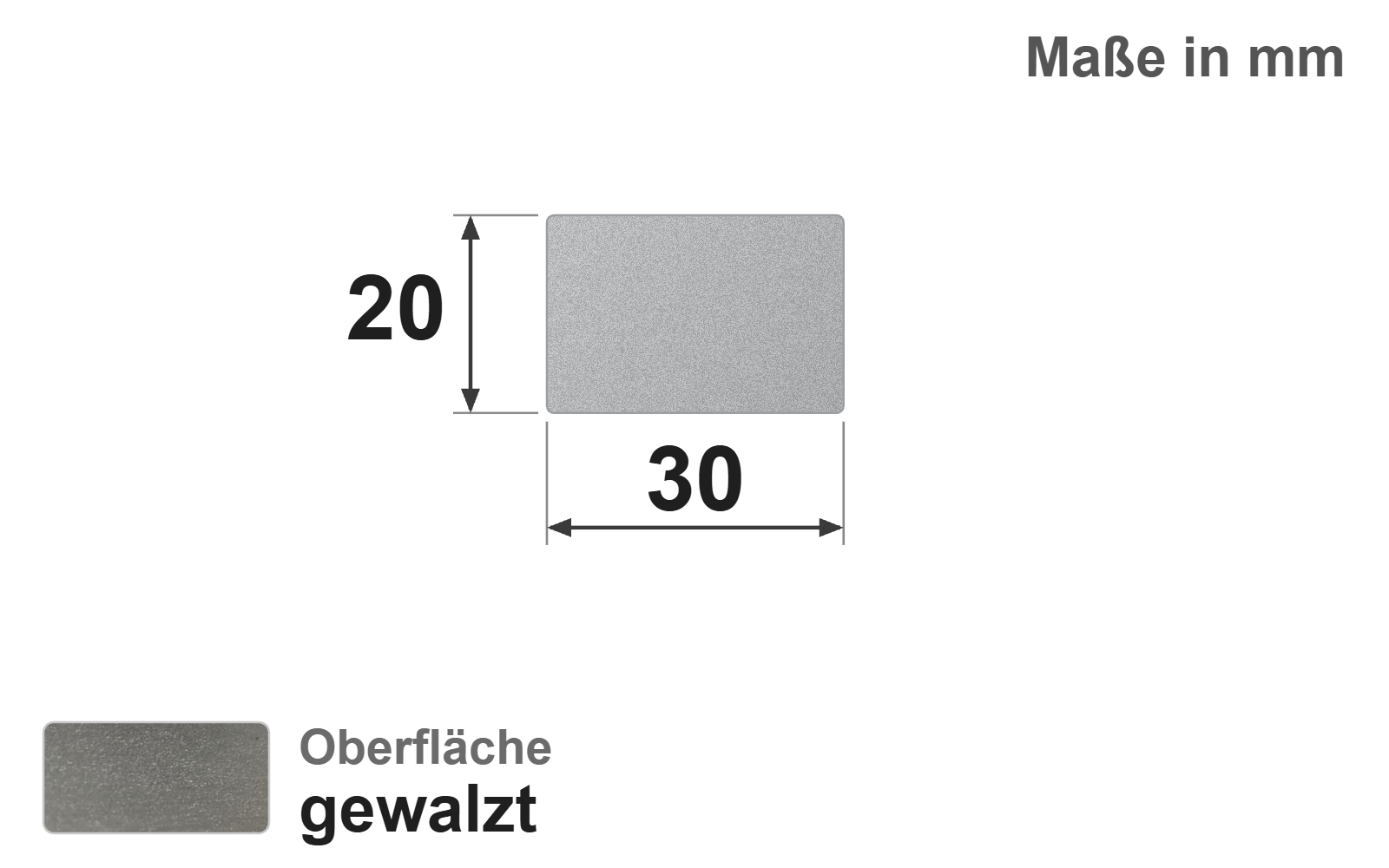 Flachstab 30x20 mm, "gewalzt", EN10058, 1.4301/304 (V2A)