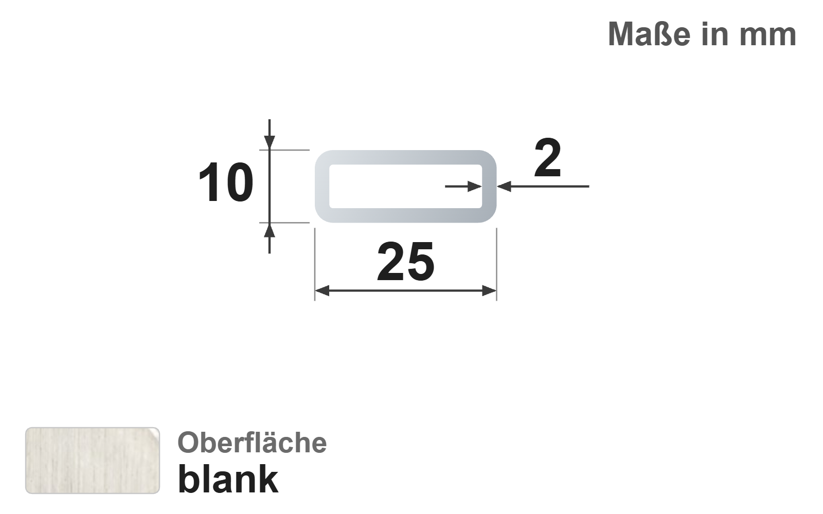 Rechteckrohr 25x10x2 mm, blank, EN10305-5, E220/E235