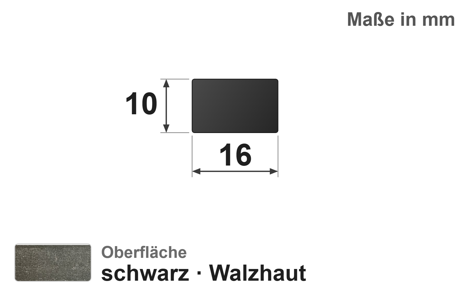 Flachstab 16x10 mm, "schwarz", EN10058, S235JR+AR
