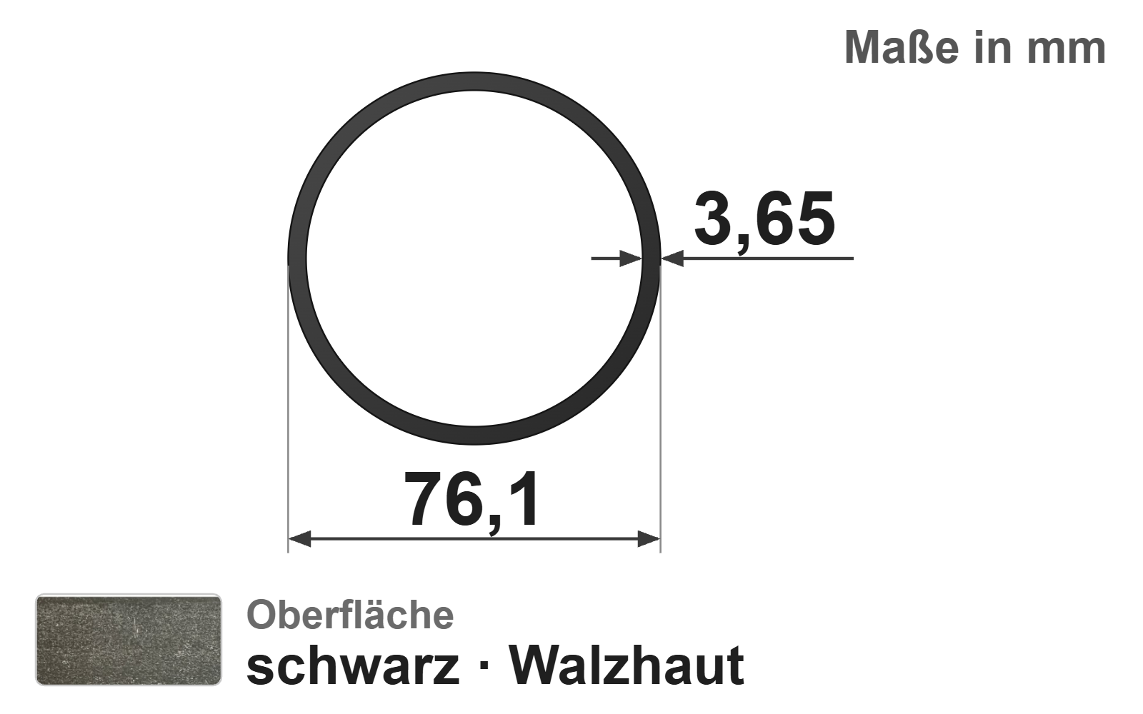 Gewinderohr 76,10x3,65 mm (2 1/2"), "schwarz", EN10255, S195
