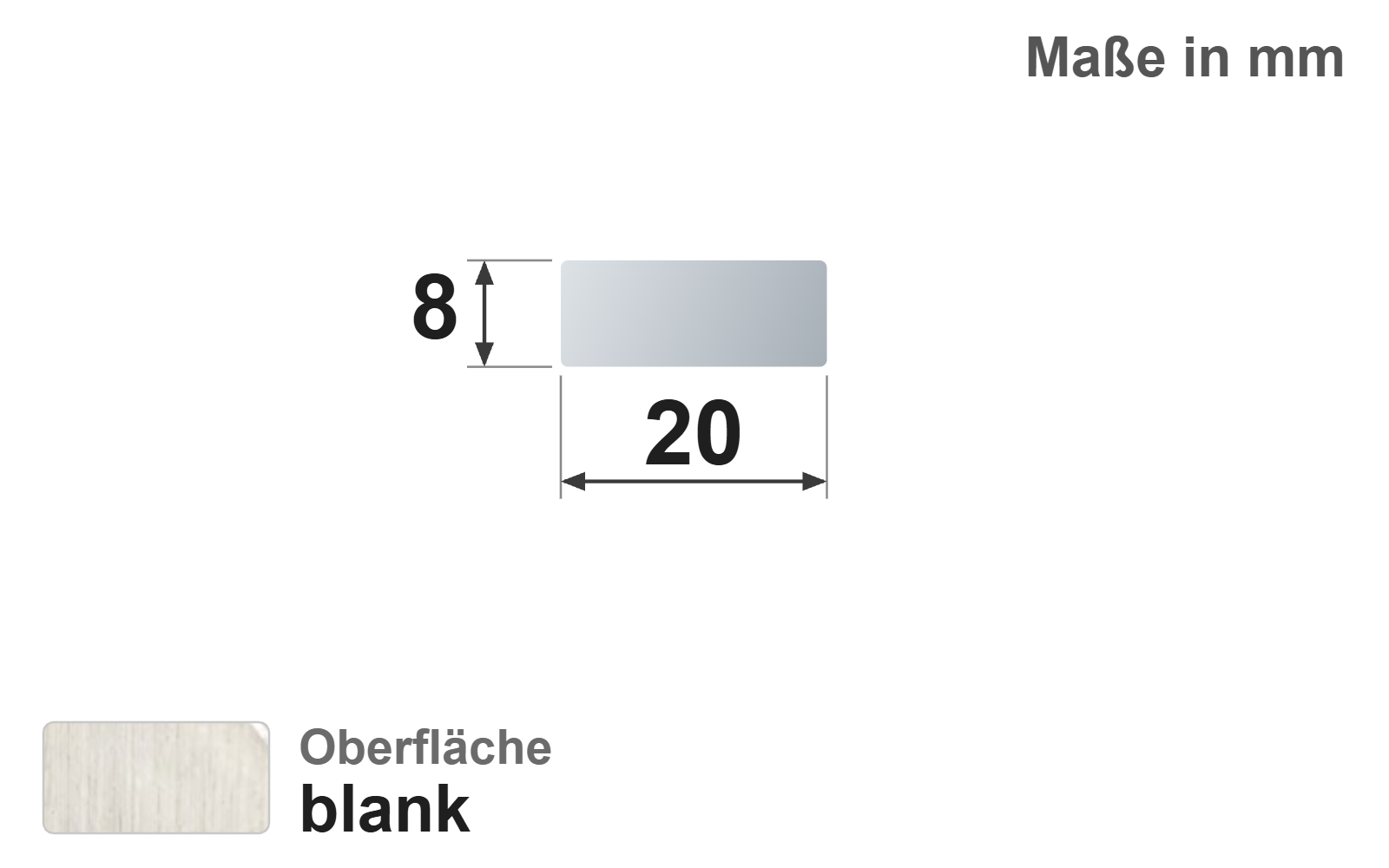 Flachstab 20x8 mm, "blank", h11, EN10278, 1.4301/304 (V2A)