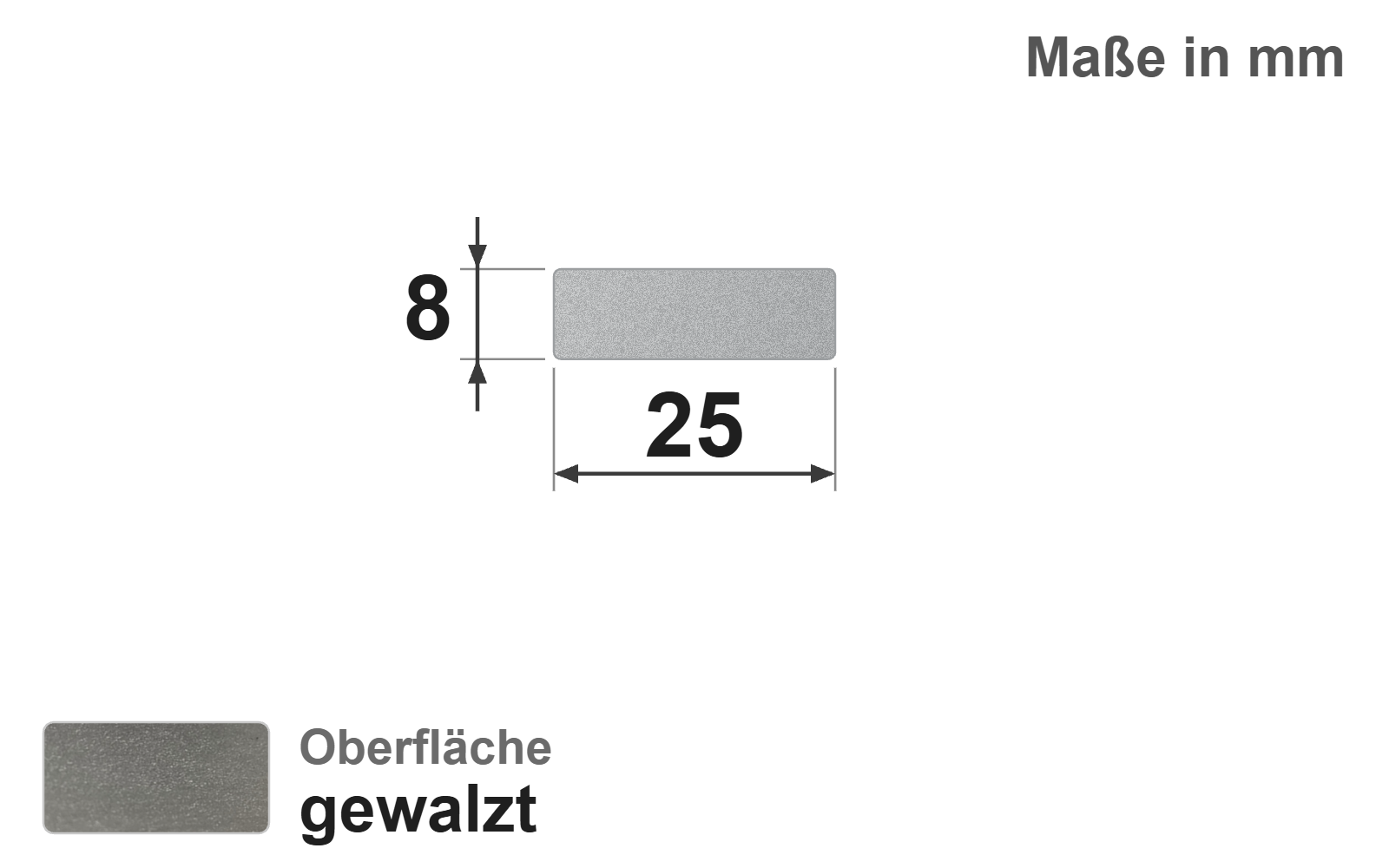Flachstab 25x8 mm, "gewalzt", EN10058, 1.4301/304 (V2A)