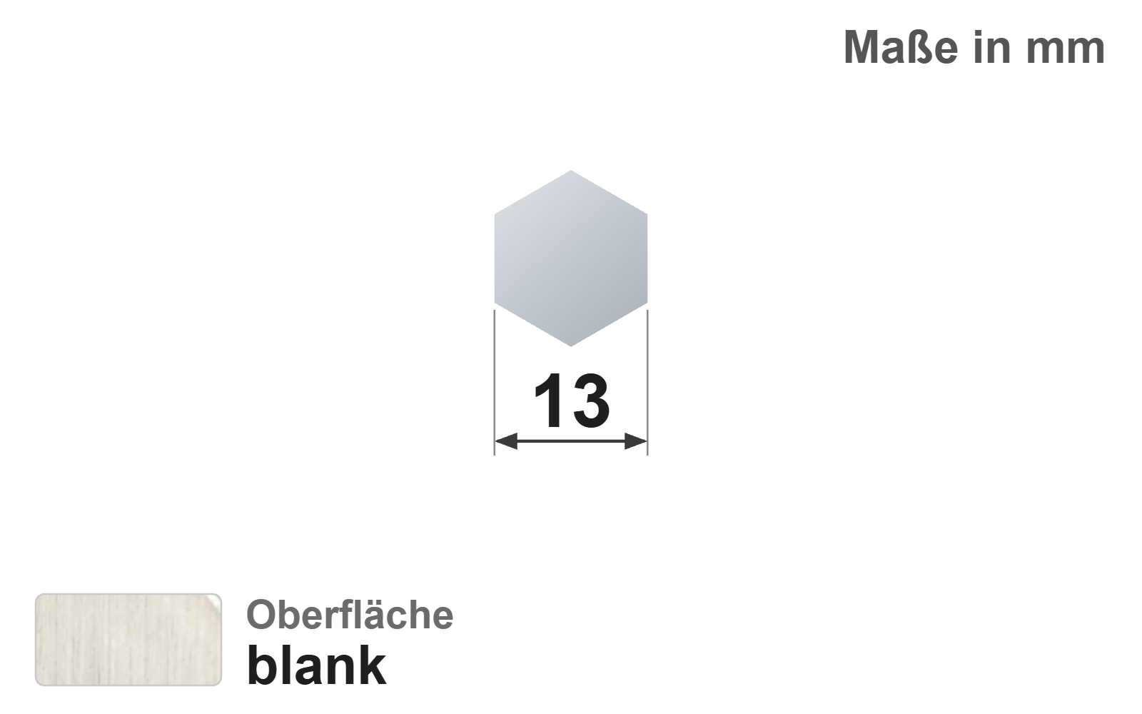 Sechskantstab 13,0 mm, "blank", h11, EN10278, 1.4301/304 (V2A)
