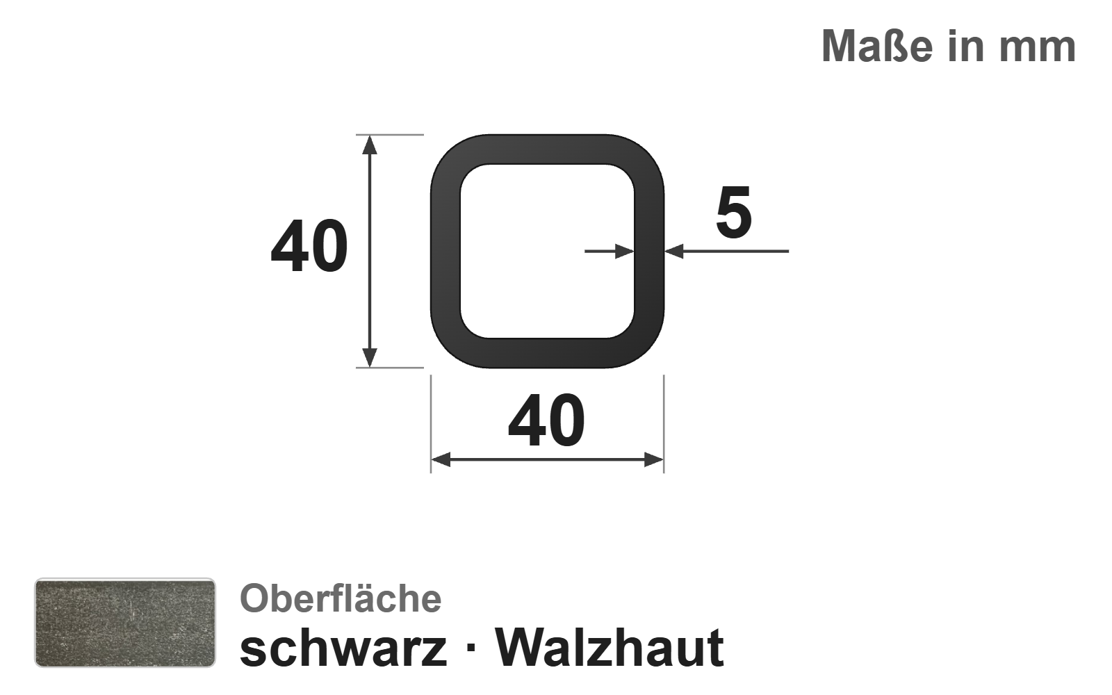 Quadratrohr 40x40x5,0 mm, "schwarz", EN10219/EN10025, S235JRH