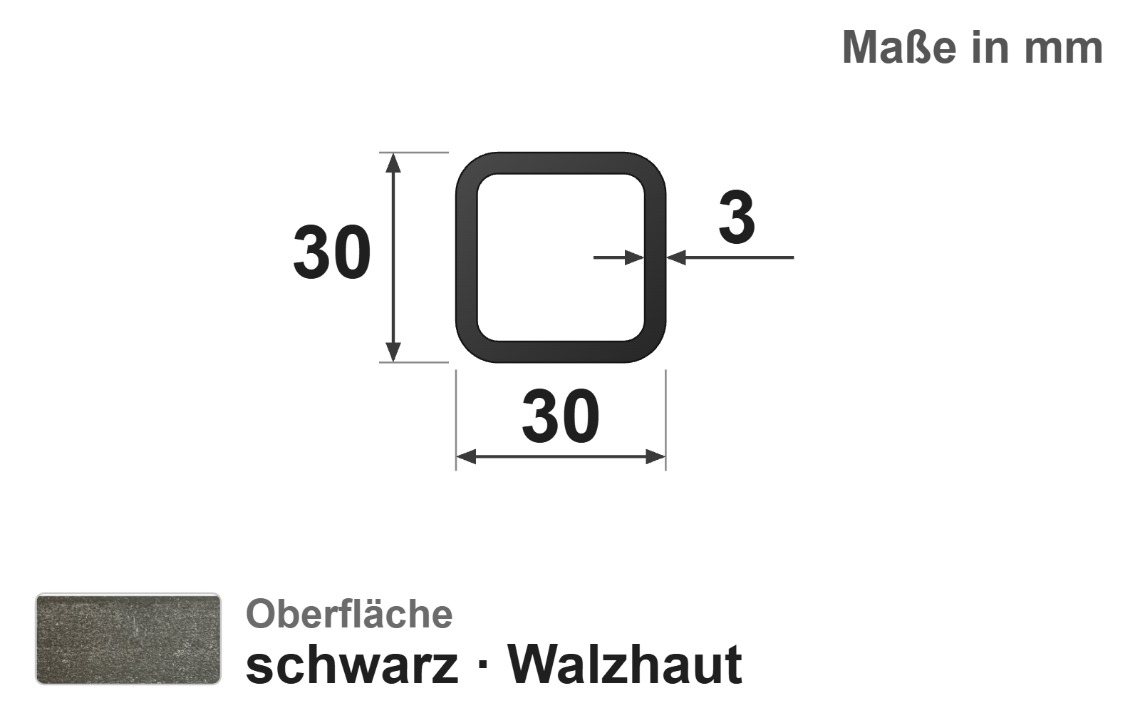 Quadratrohr 30x30x3,0 mm, "schwarz", EN10219/EN10025, S235JRH