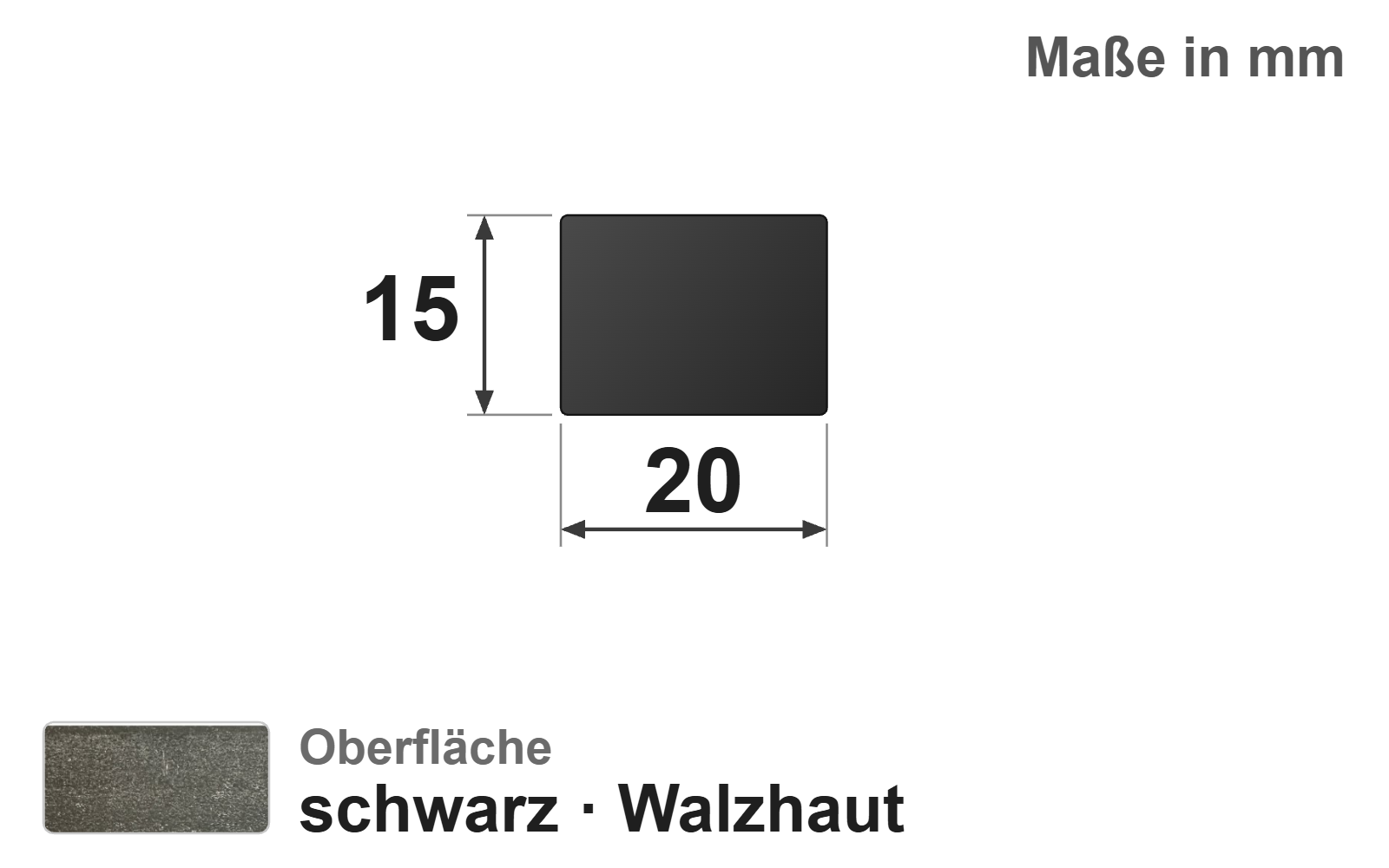 Flachstab 20x15 mm, "schwarz", EN10058, S235JR+AR