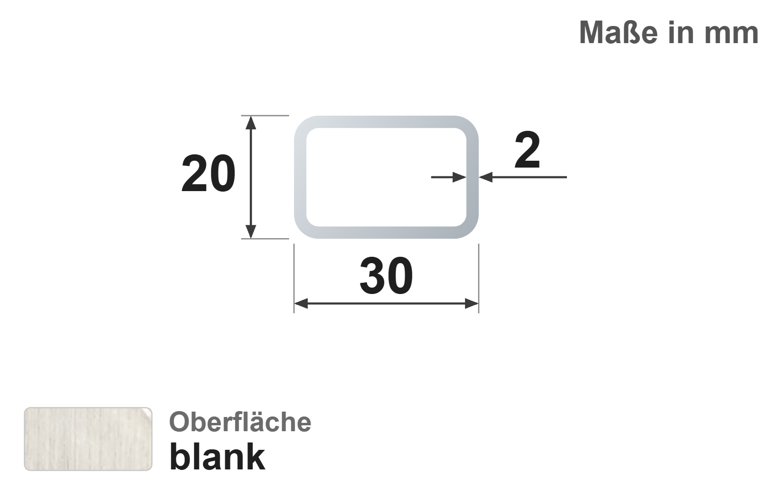 Rechteckrohr 30x20x2,0 mm, blank, EN10305-5, E220/E235