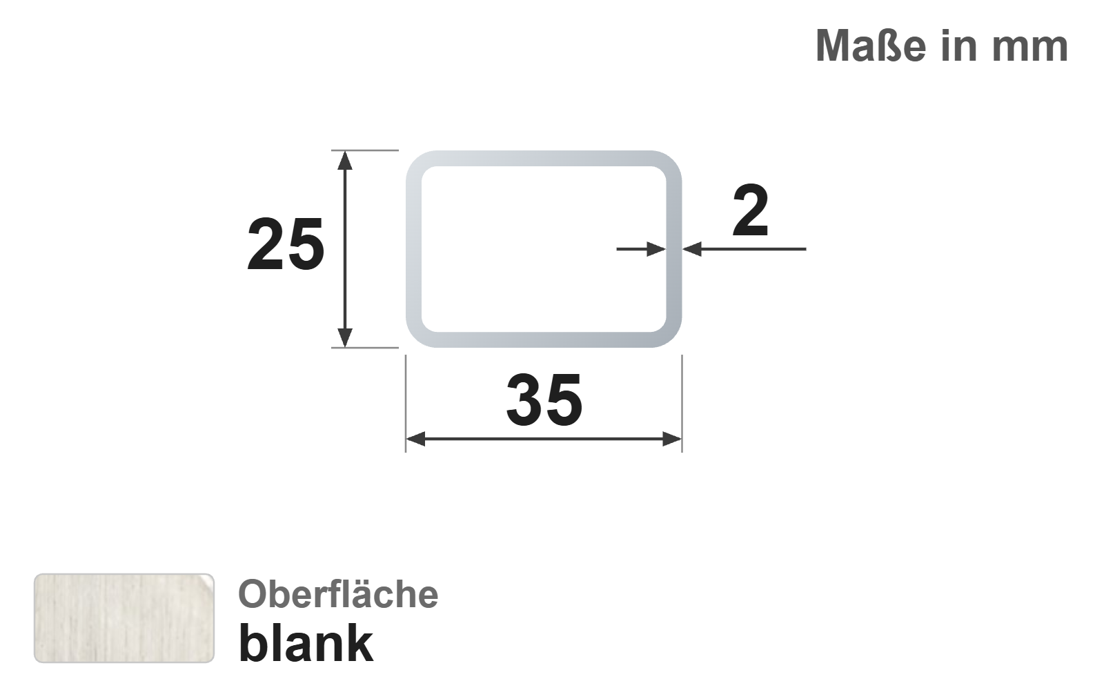 Rechteckrohr 35x25x2,0 mm, blank, EN10305-5, E220/E235