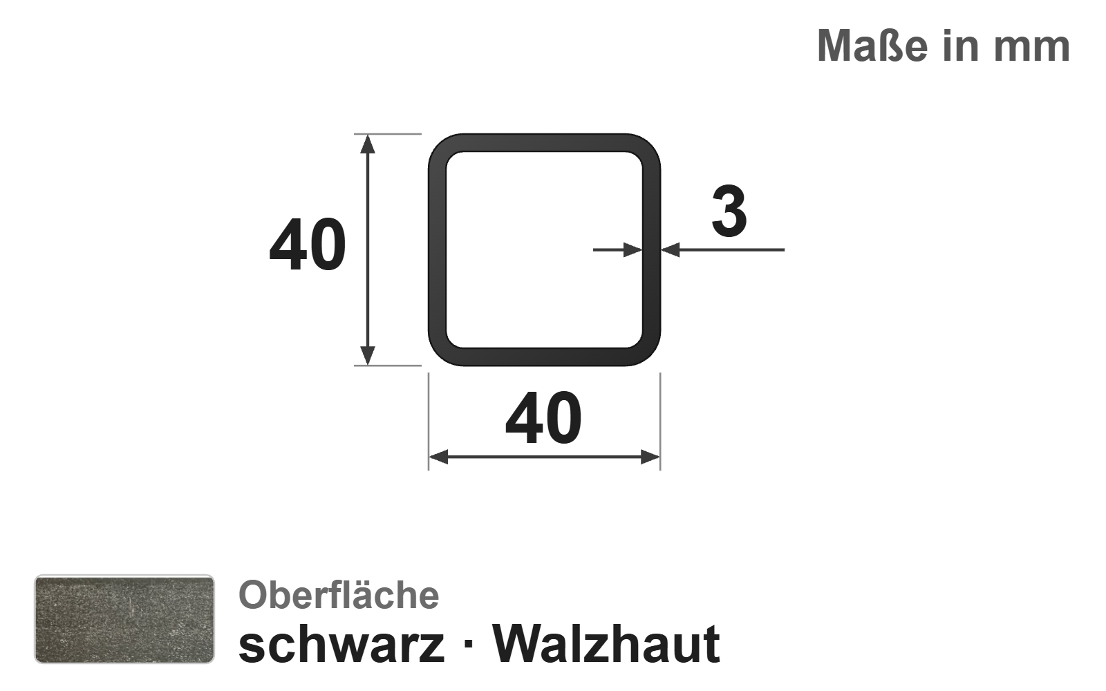 Quadratrohr 40x40x3,0 mm, "schwarz", EN10219/EN10025, S235JRH