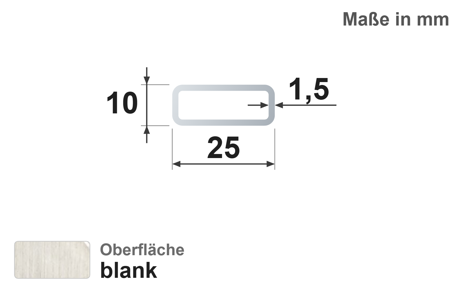 Rechteckrohr 25x10x1,5 mm, blank, EN10305-5, E220/E235
