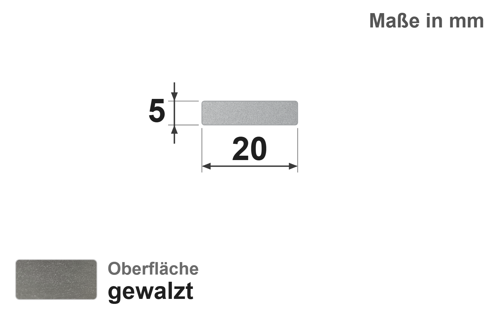 Flachstab 20x5 mm, "gewalzt", EN10058, 1.4301/304 (V2A)