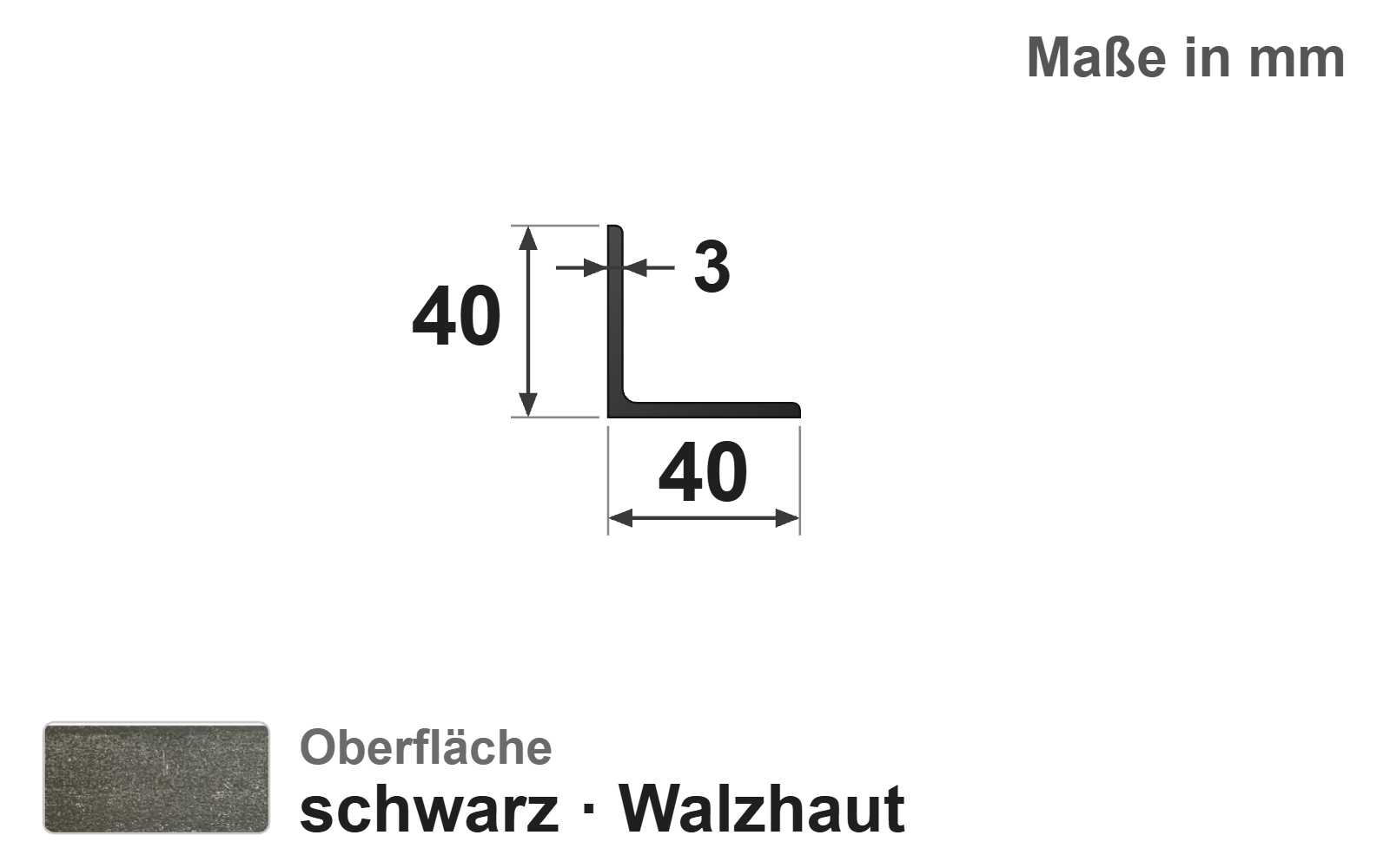 Winkel gleichschenklig 40x3, S235JR+AR