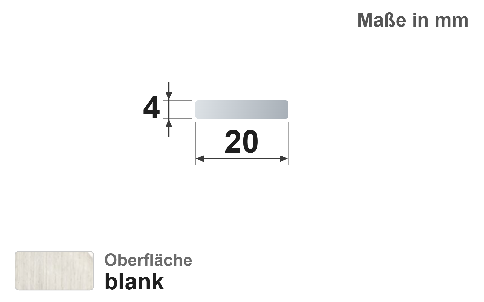 Flachstab 20x4 mm, "blank", h11, EN10278, 1.4301/304 (V2A)