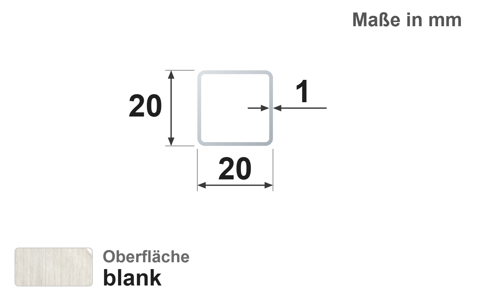 Quadratrohr 20x20x1,0 mm, blank, EN10305-5, E220/E235