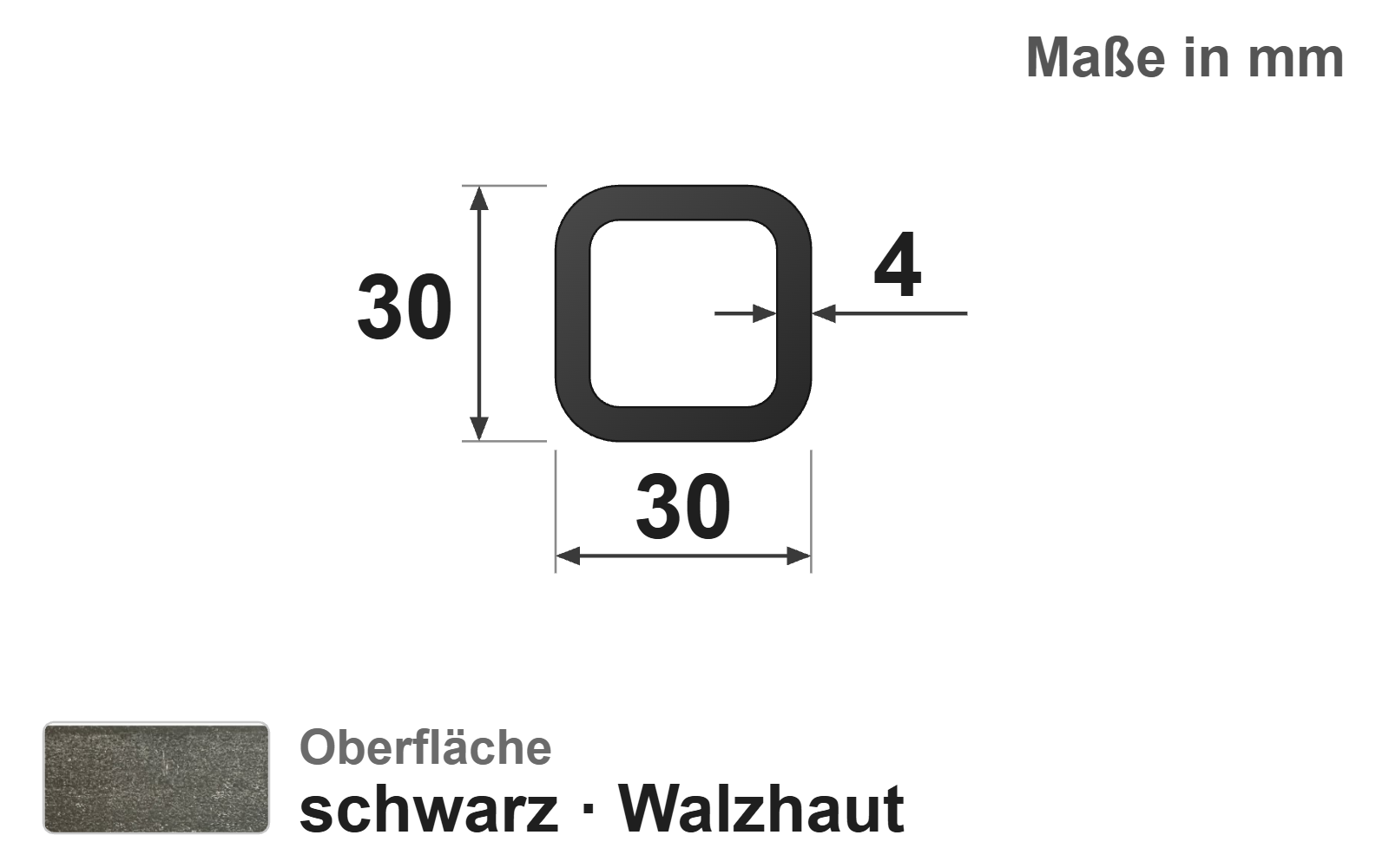 Quadratrohr 30x30x4,0 mm, "schwarz", EN10219/EN10025, S235JRH