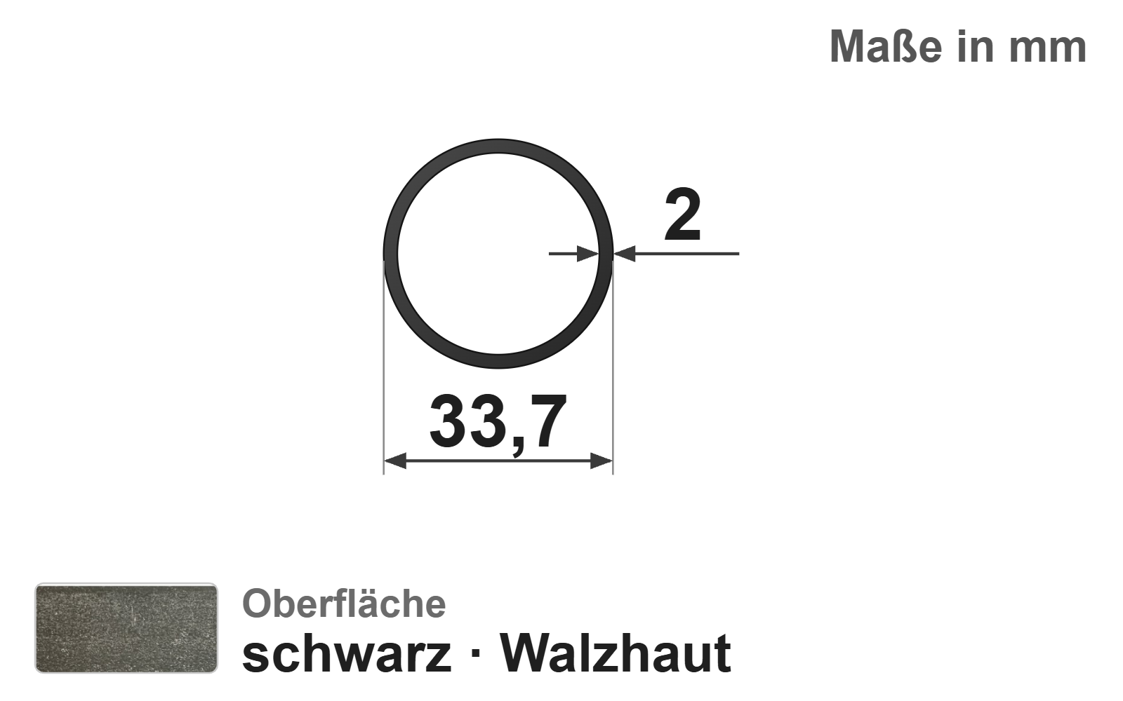 Geländerrohr 33,70x2,00 mm (1"), "schwarz", EN10219, S235JRH