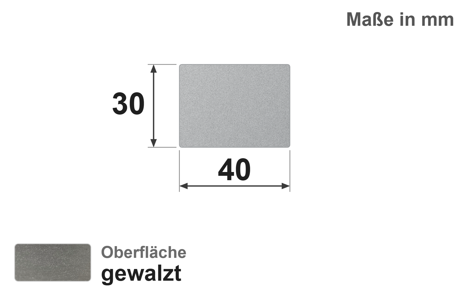 Flachstab 40x30 mm, "gewalzt", EN10058, 1.4301/304 (V2A)