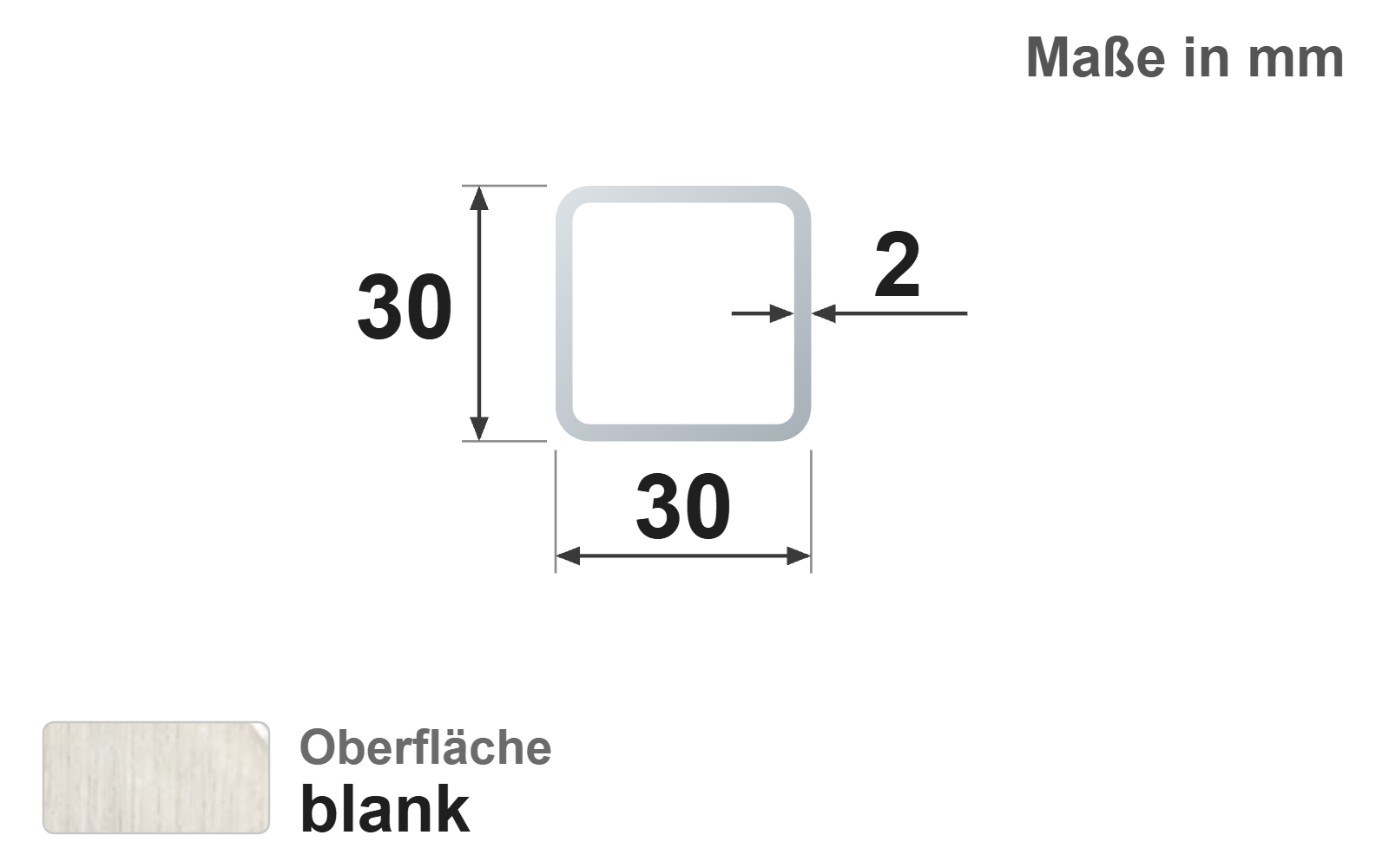 Quadratrohr 30x30x2,0 mm, blank, EN10305-5, E220/E235