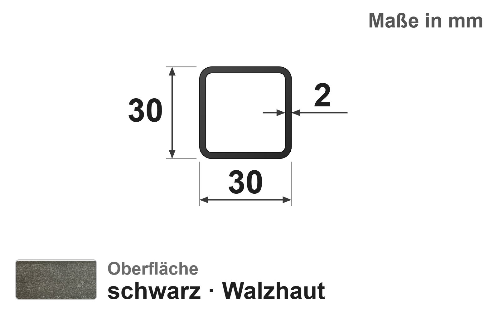 Quadratrohr 30x30x2,0 mm, "schwarz", EN10219/EN10025, S235JRH