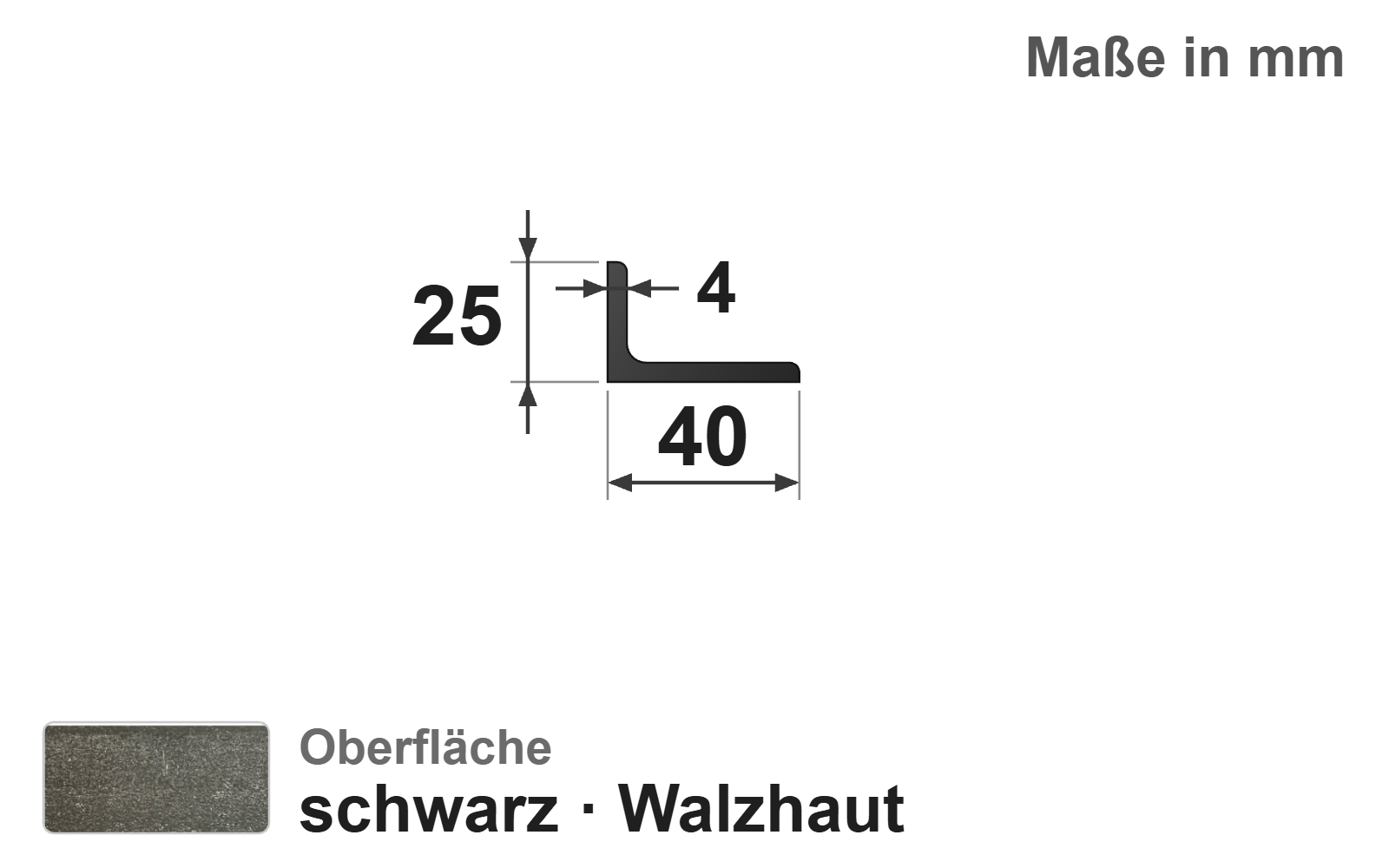 Winkel ungleichschenklig 40x25x4, S235JR+AR