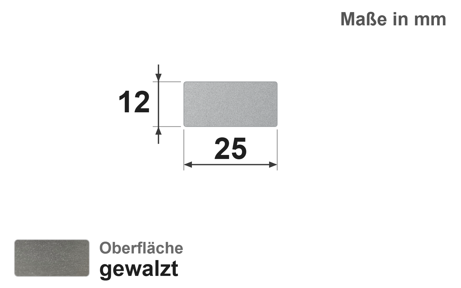 Flachstab 25x12 mm, "gewalzt", EN10058, 1.4301/304 (V2A)