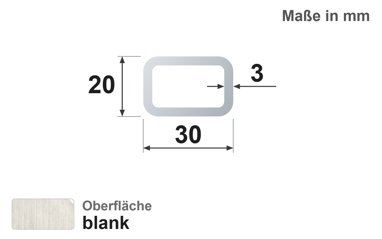 Rechteckrohr 30x20x3,0 mm, blank, EN10305-5, E220/E235