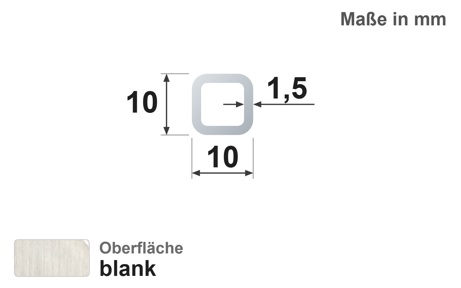 Quadratrohr 10x10x1,5 mm, blank, EN10305-5, E220/E235