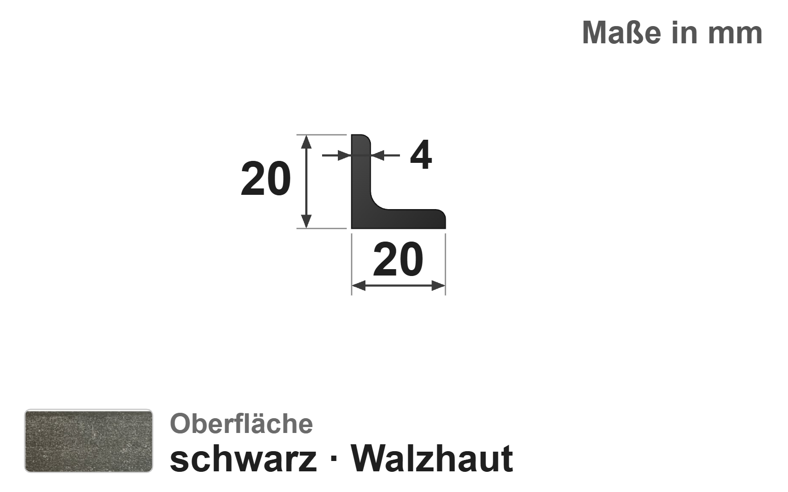 Winkel gleichschenklig 20x4, S235JR+AR