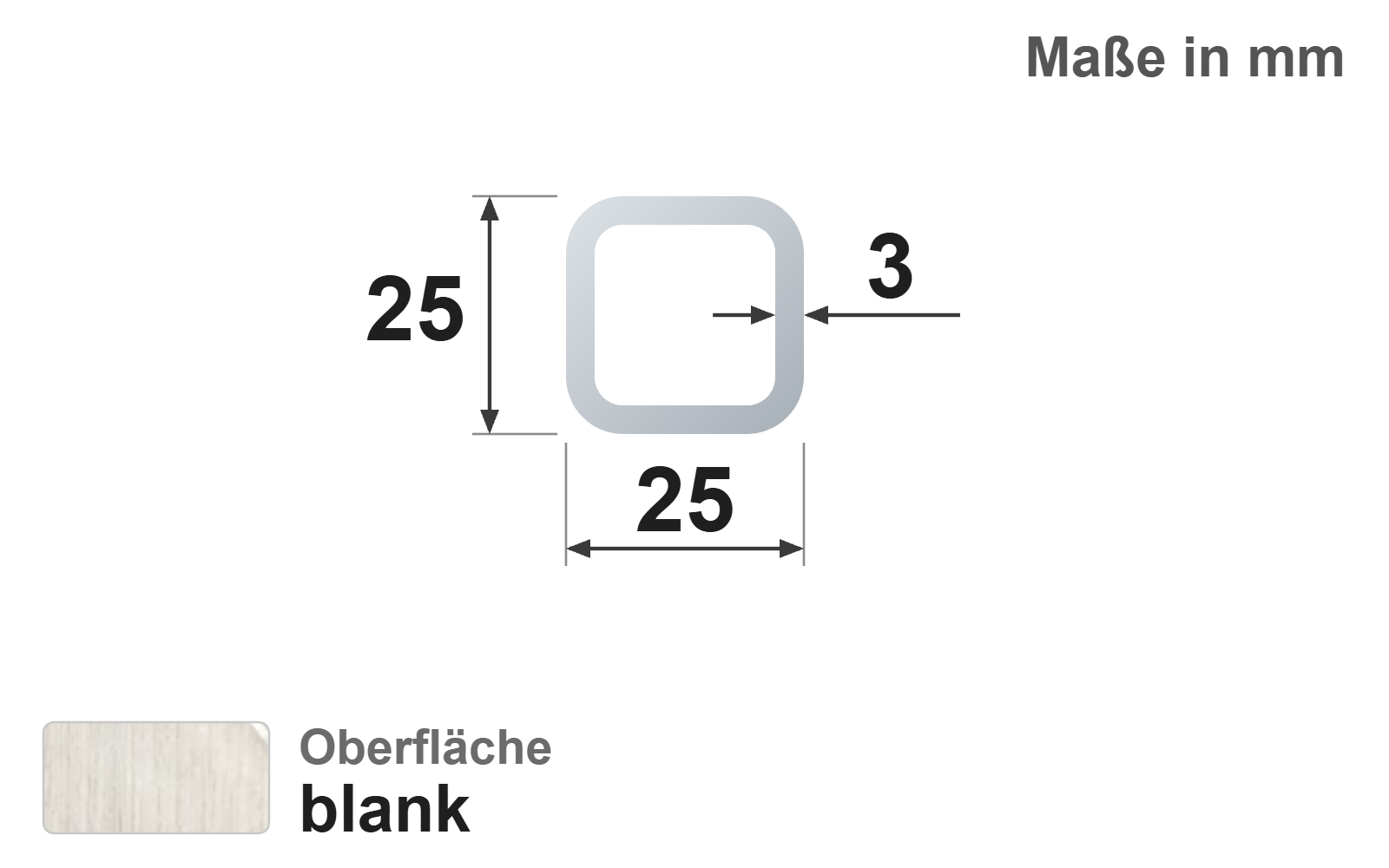 Quadratrohr 25x25x3,0 mm, blank, EN10305-5, E220/E235