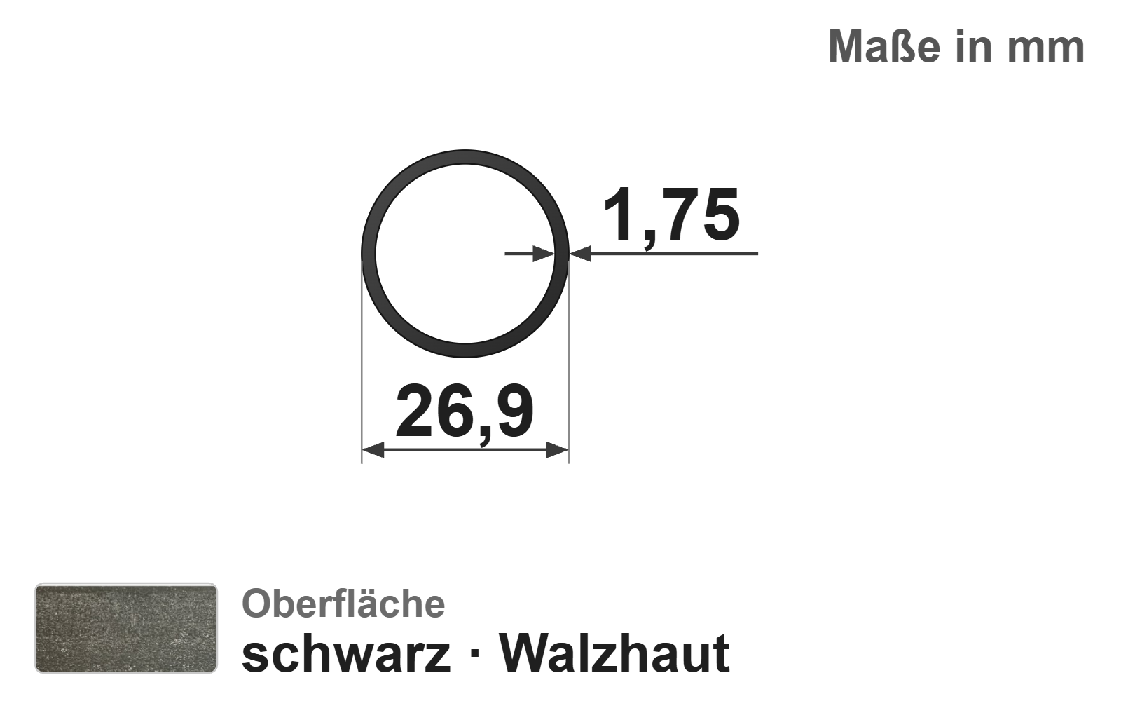 Geländerrohr 26,90x1,75 mm (3/4"), "schwarz", EN10219, S235JRH