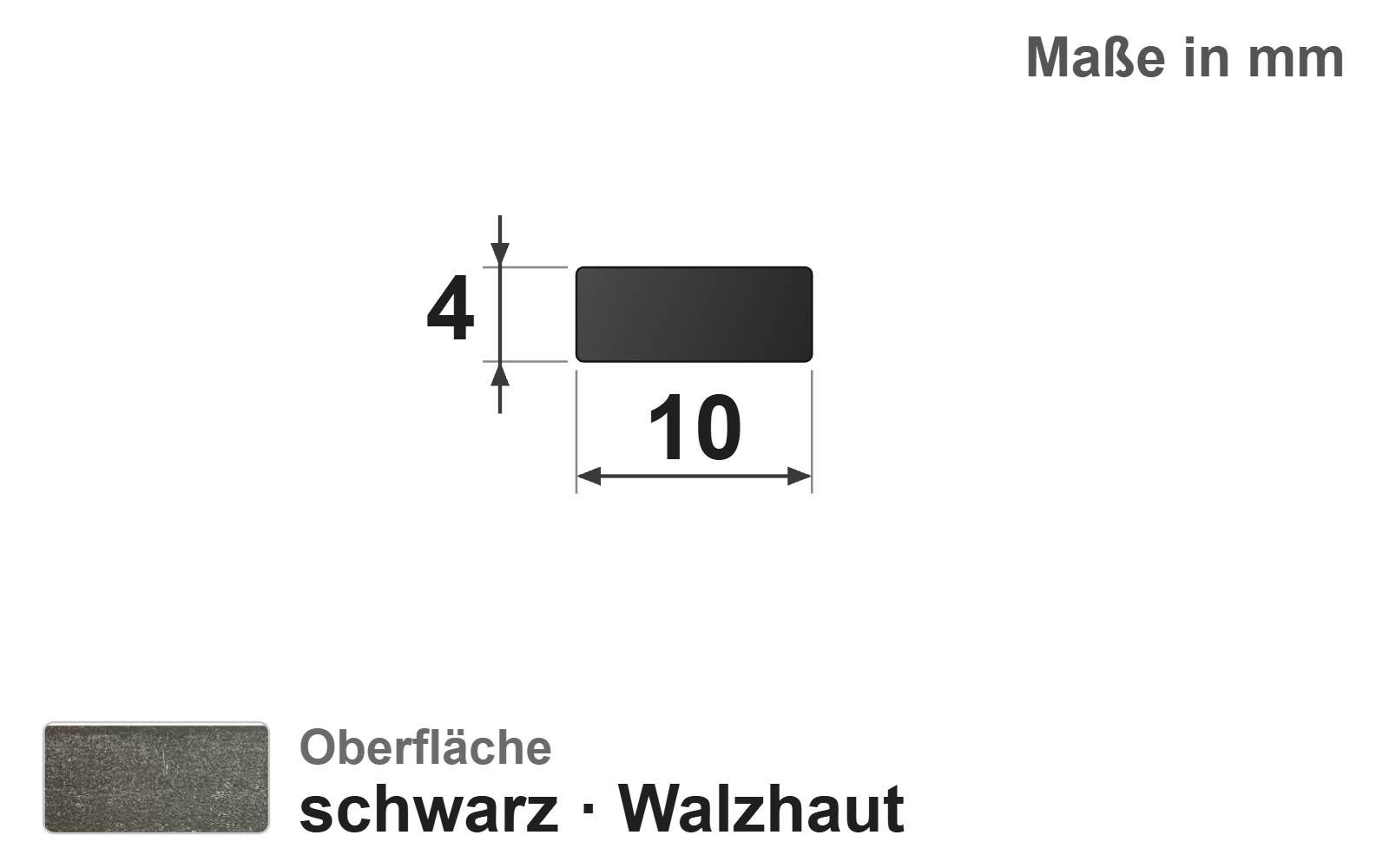 Flachstab 10x4 mm, "schwarz", EN10058, S235JR+AR