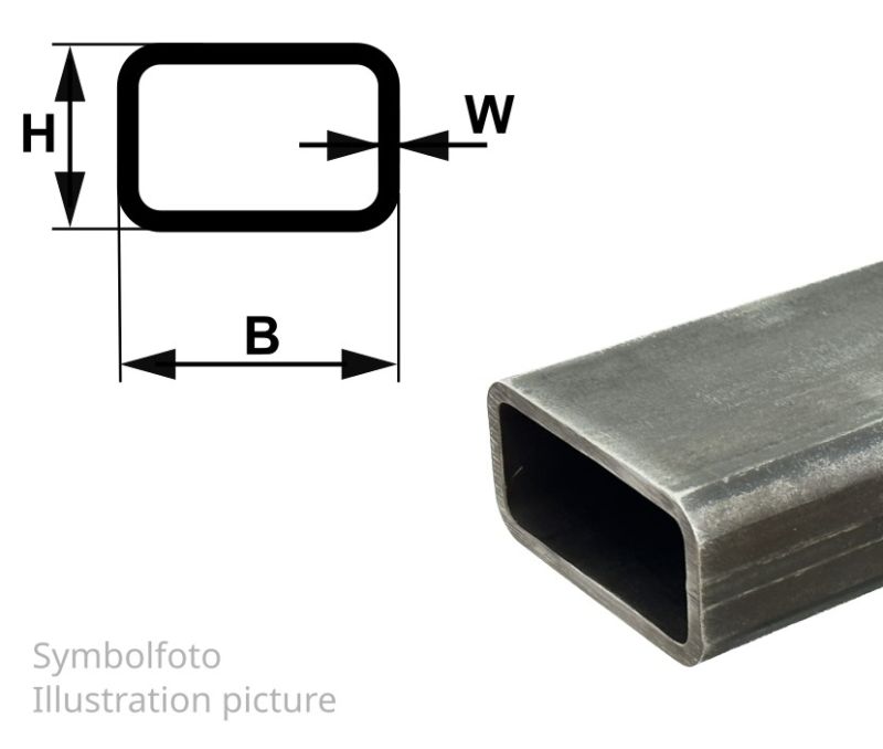 1x Stahl Rechteckrohr, Hohlprofil, Profilrohr, Vierkantrohr schwarz mit Bohrung 1x Stahl Rechteckrohr, Hohlprofil, Profilrohr, Vierkantrohr schwarz mit Bohrung